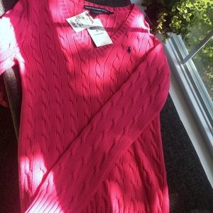 Ralph Lauren pink cable knit sweater.
